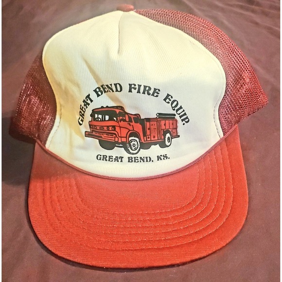 Vintage NWOT Great Bend Fire Equip. Great Bend KS Trucker Snapback Hat Burgandy - Picture 1 of 3